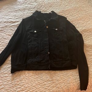 Multilayered black denim/cotton jacket